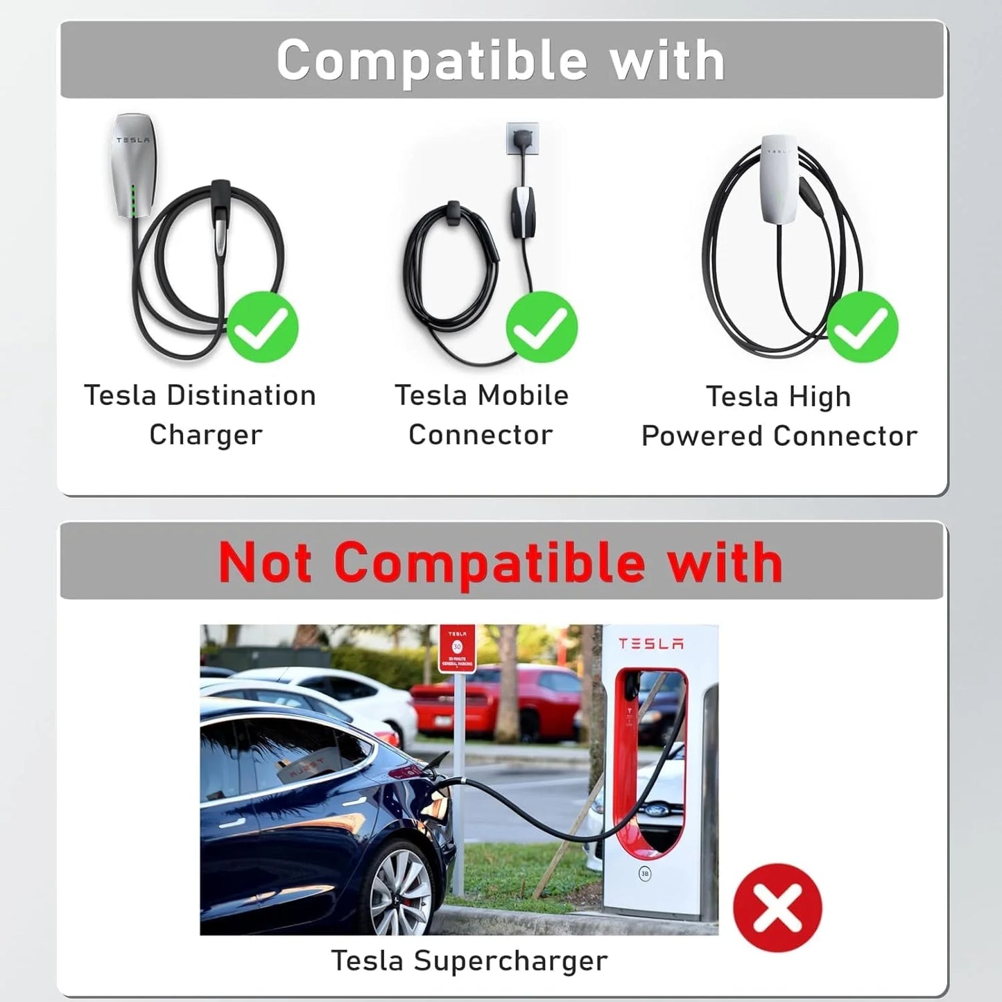 ChargeWell NACS Extension Cable – 20ft | 50A | 110V AC-240V AC | 1-Year Warranty